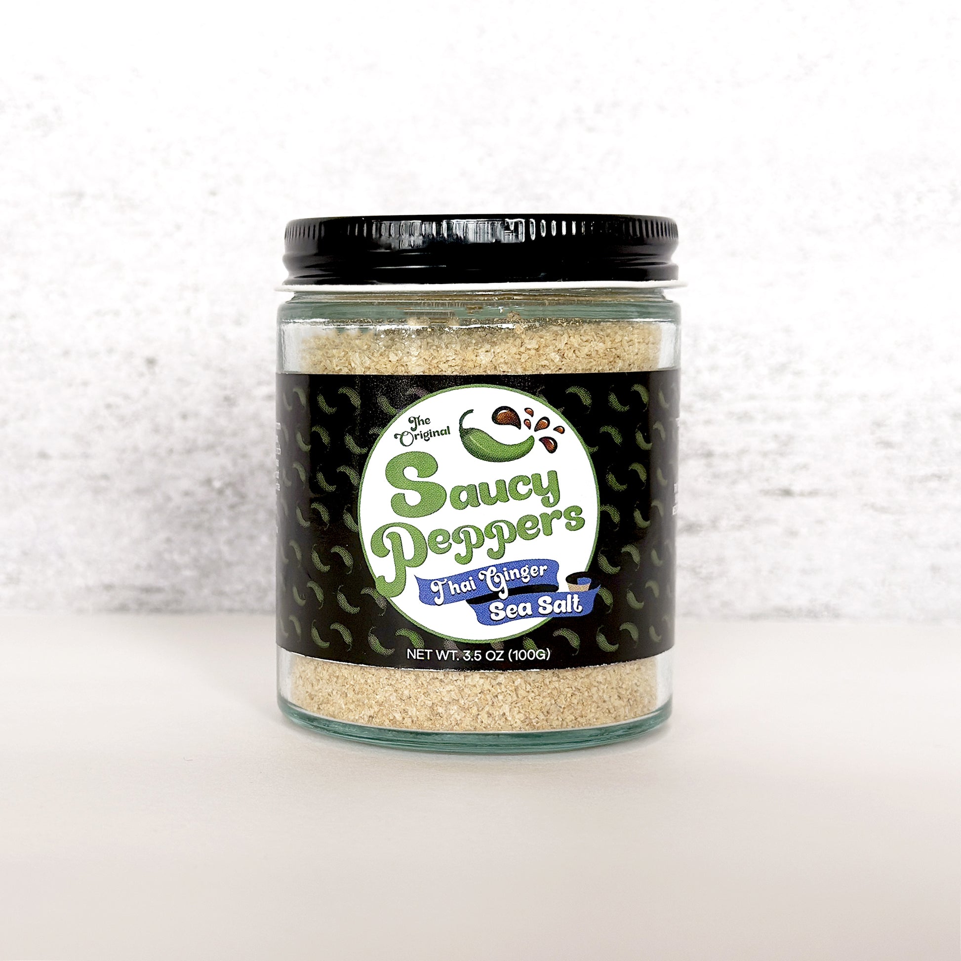 Thai Ginger infused gourmet sea salt by Saucy Peppers artisanal condiment company - 3.5oz jar