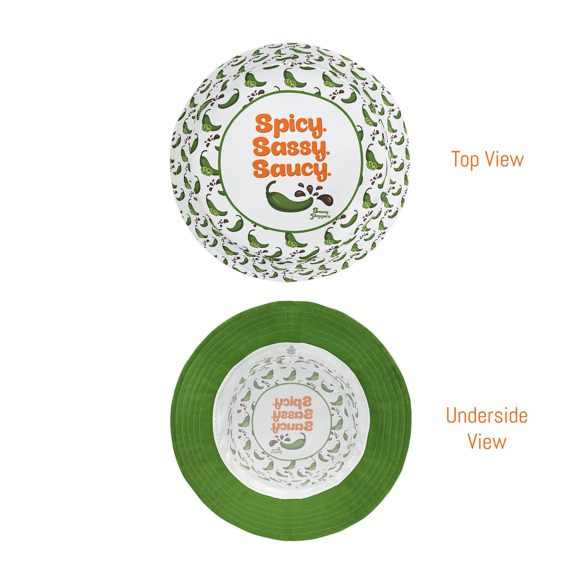 Saucy Peppers Spicy. Sassy. Saucy. Jalapeño Bucket Hat – All-Over Pepper Print